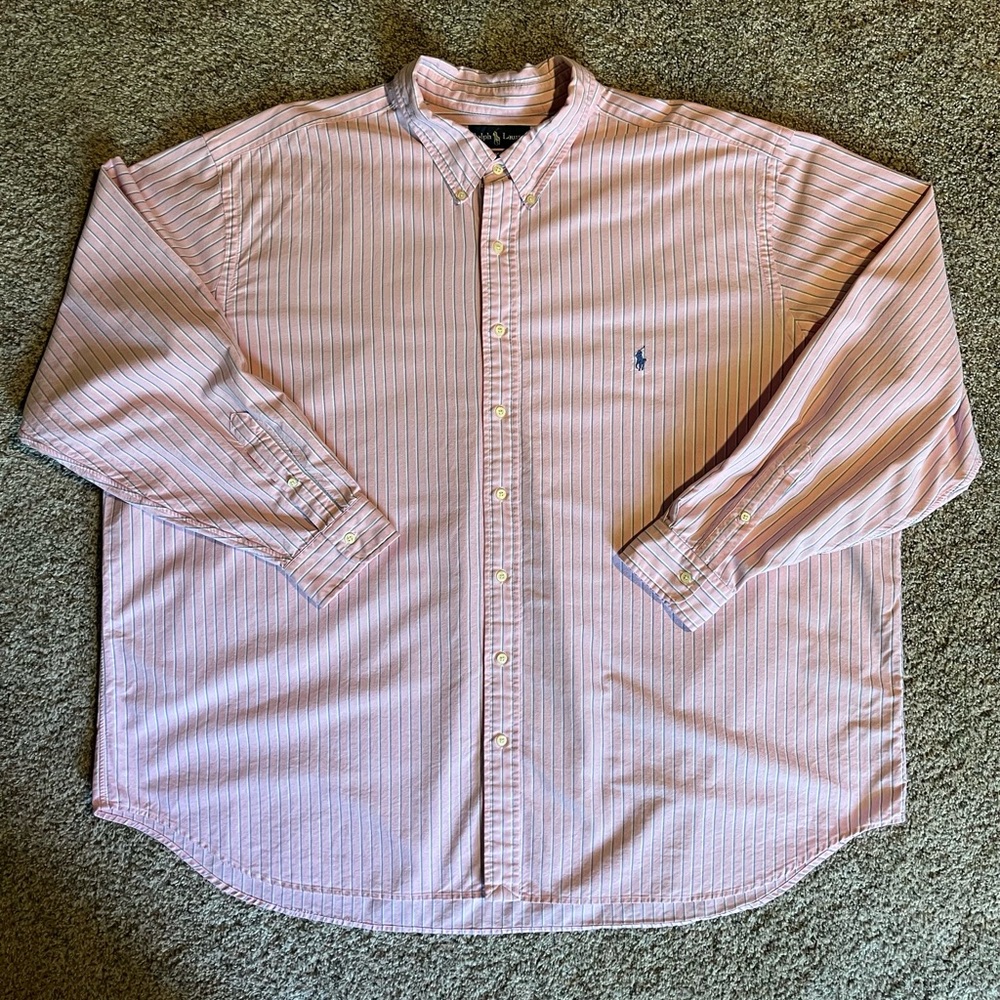 Polo Ralph Lauren Shirt Men 4XB Big Pink Oxford Striped Button Blue Pony Logo